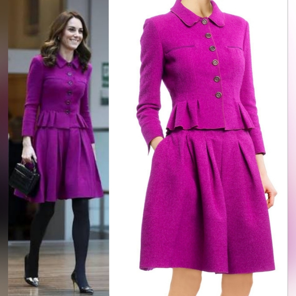 *$5,200 OSCAR DE LA RENTA PURPLE ICONIC SOFT WOOL JACKET SKIRT SUIT US 12